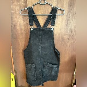 washed black denim overall dress